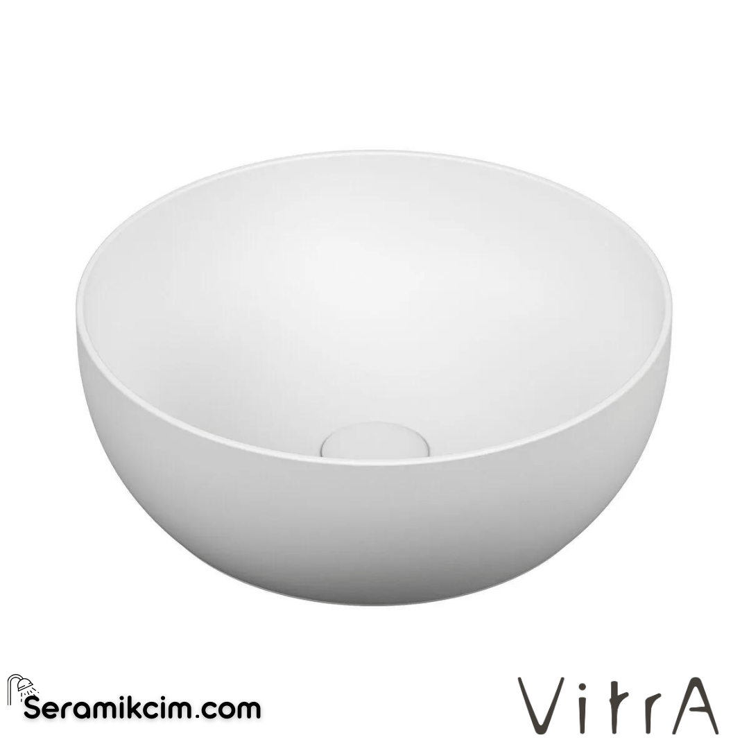 VitrA Outline Çanak Lavabo Yuvarlak, 40x40 cm Armatür Deliksiz, Su Taşma Deliksiz, Clean, Mat Beyaz - 5992B401-0016