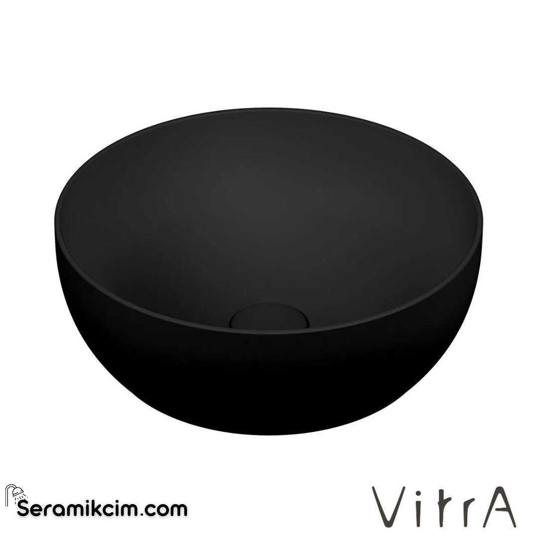 VitrA Outline Çanak Lavabo Yuvarlak, 40x40 cm Armatür Deliksiz, Su Taşma Deliksiz, Clean, Mat Siyah - 5992B483-0016