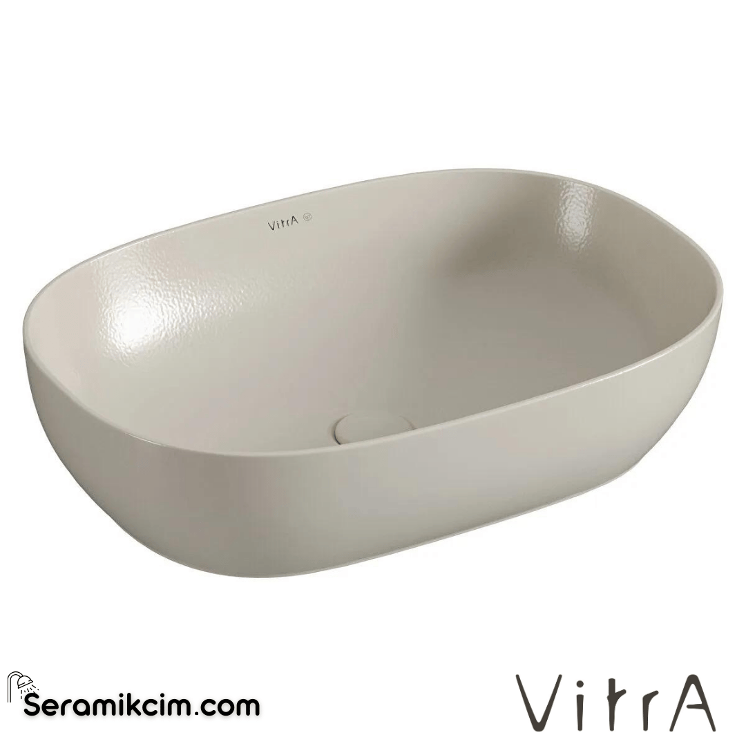VitrA Outline Recycled Çanak Lavabo Oval, 60x41 cm Armatür Deliksiz, Su Taşma Deliksiz, Mat Bej - 7995B066-0016