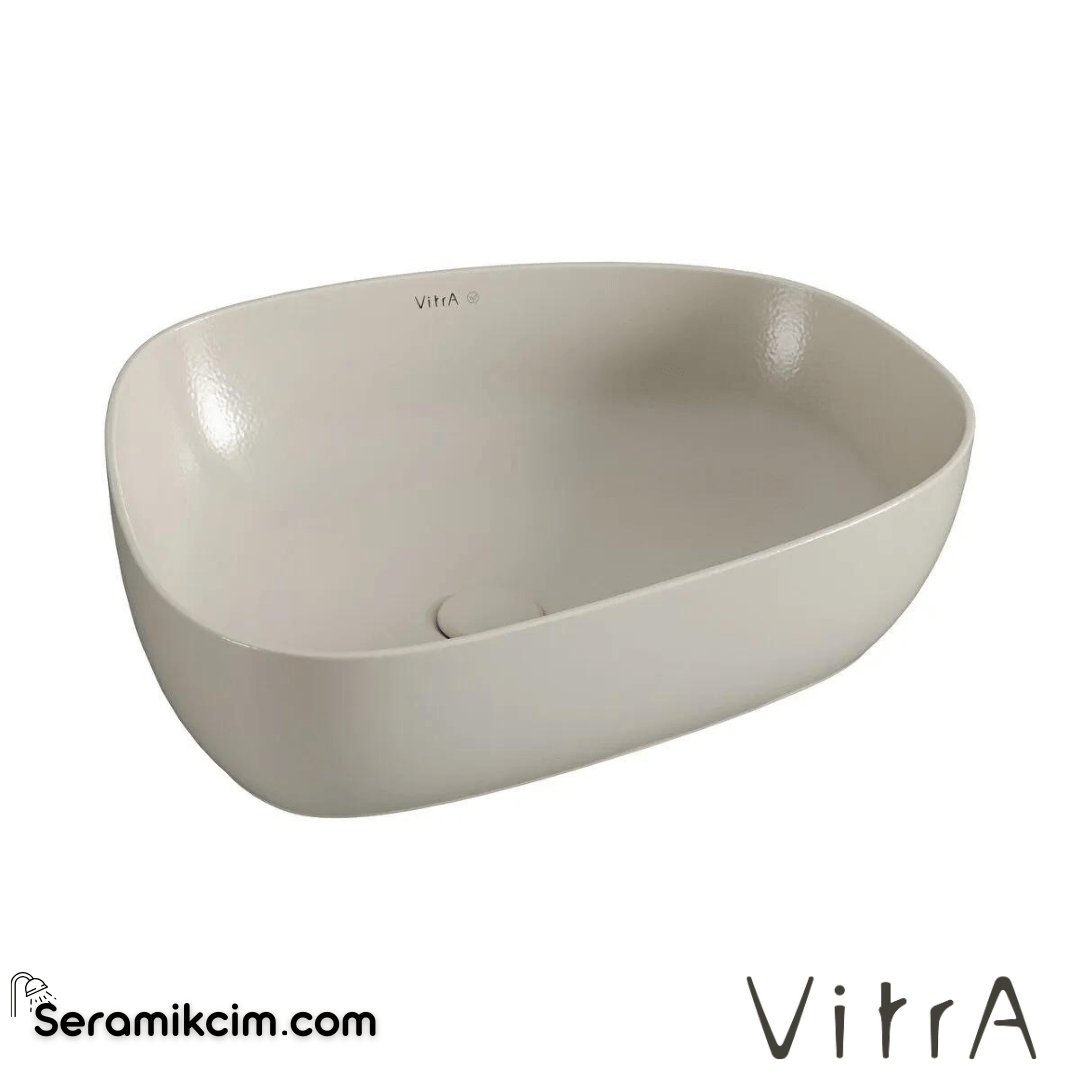 VitrA Outline Recycled Çanak Lavabo Tv Şekilli, 57x45 cm Armatür Deliksiz, Su Taşma Deliksiz, Mat Bej - 7991B066-0016