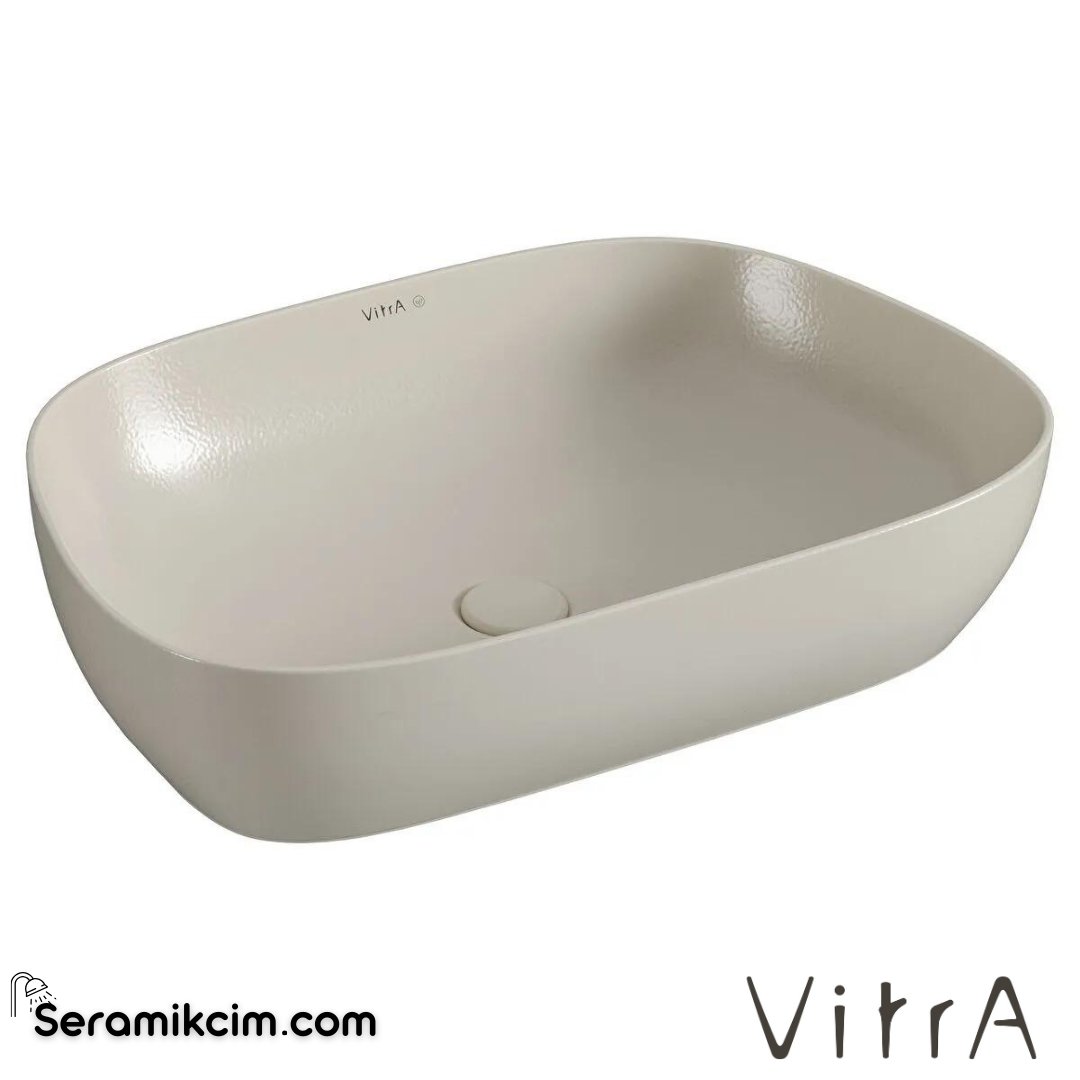 VitrA Outline Recycled Çanak Lavabo Tv Şekilli, 63x42 cm Armatür Deliksiz, Su Taşma Deliksiz, Mat Bej - 7993B066-0016