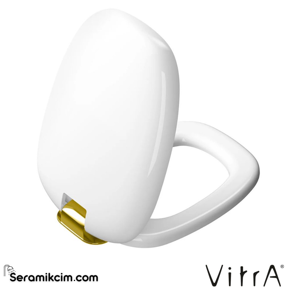 VitrA Plural Klozet Kapağı Duroplast, Üstten Sıkmalı Yavaş Kapanır, Kolay Sök-Tak, Altın, Metal Menteşeli, Beyaz 126-003-019 - 126-003-019