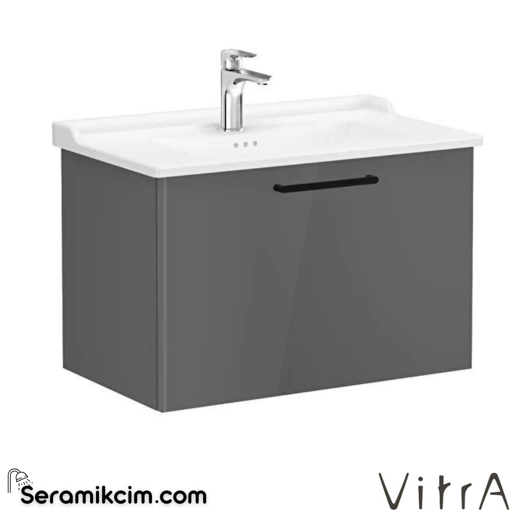 Vitra Root Lavabo Dolabı, Tek Çekmeceli, 80 Cm, Parlak Antrasit, Klasik Lavabolu - 68230