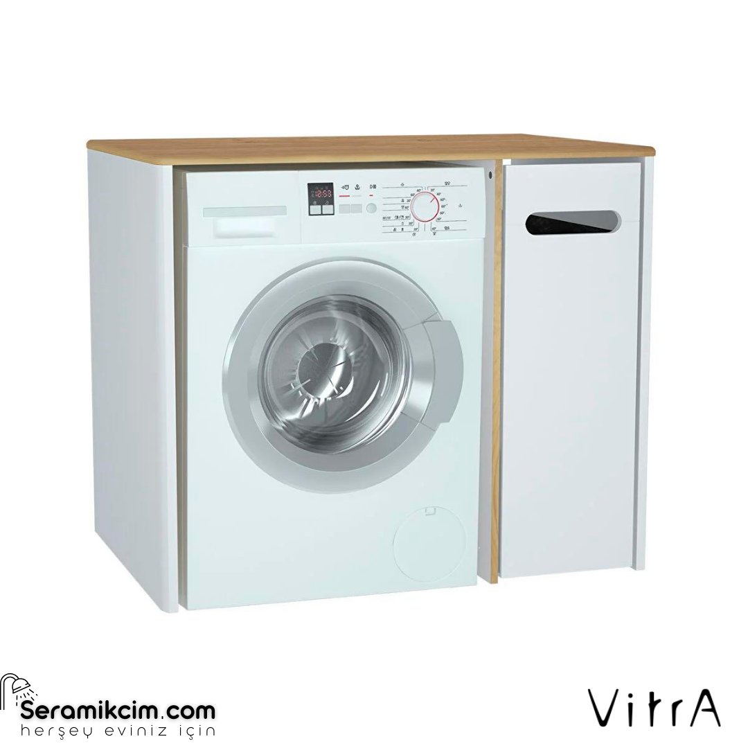 Vitra Sento Çamaşır Makinesi Dolabı, 105 Cm, Mat Beyaz, Sağ