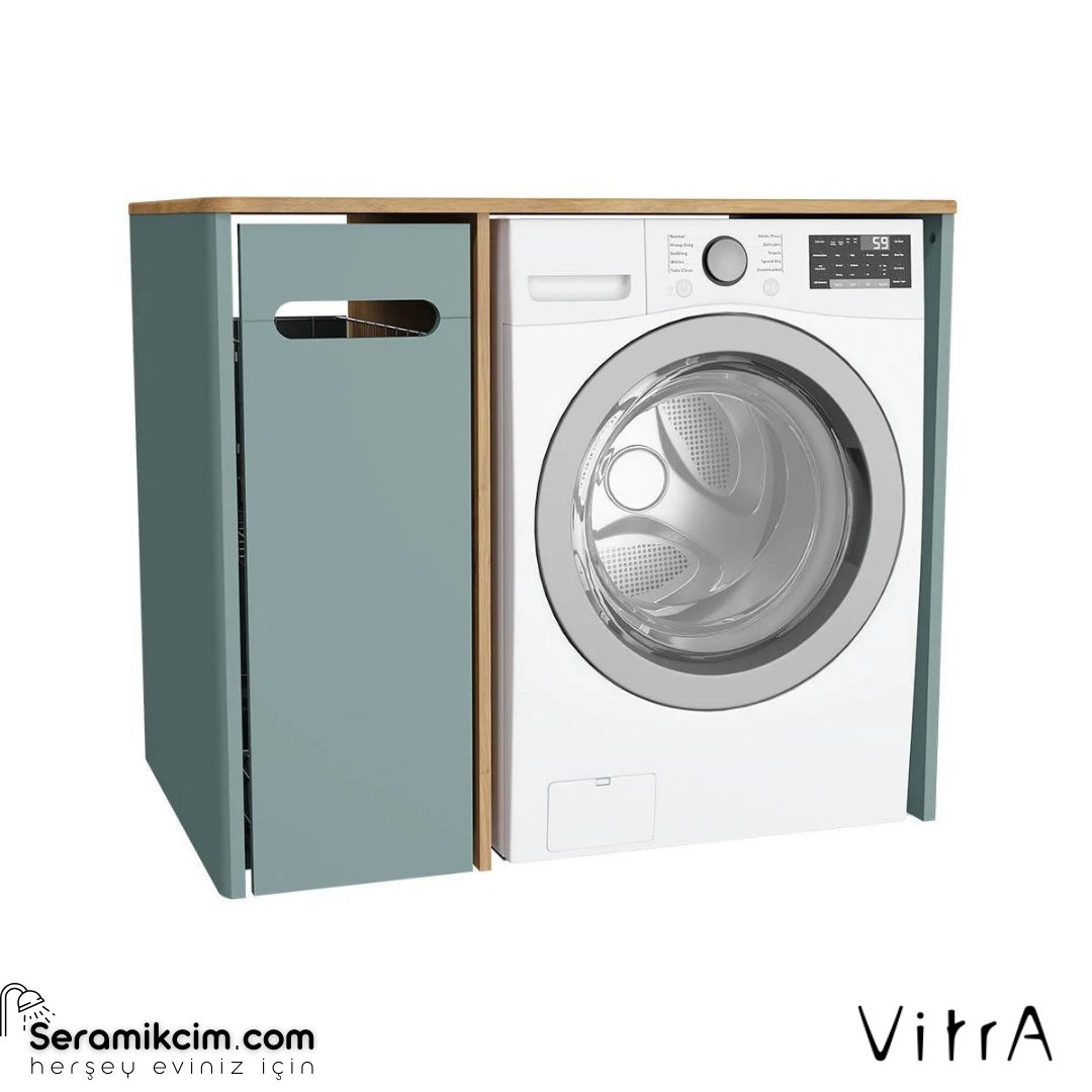Vitra Sento Çamaşır Makinesi Dolabı, 105 Cm, Mat Fiyord Yeşili, Sol
