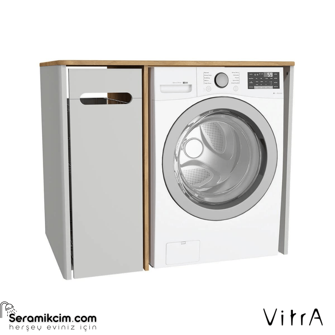 Vitra Sento Çamaşır Makinesi Dolabı, 105 Cm, Mat Açık Gri, Sol