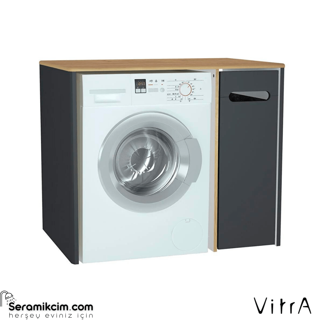 Vitra Sento Çamaşır Makinesi Dolabı, 105 Cm, Mat Antrasit, Sağ