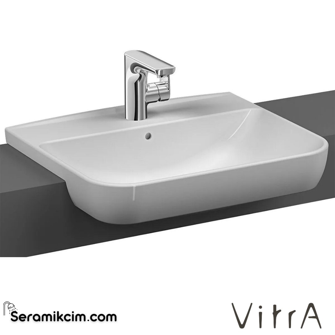 VitrA Sento Yarım Tezgah Lavabo 55x46 cm Tek Armatür Delikli, Su Taşma Delikli, Beyaz - 5637B003-0001