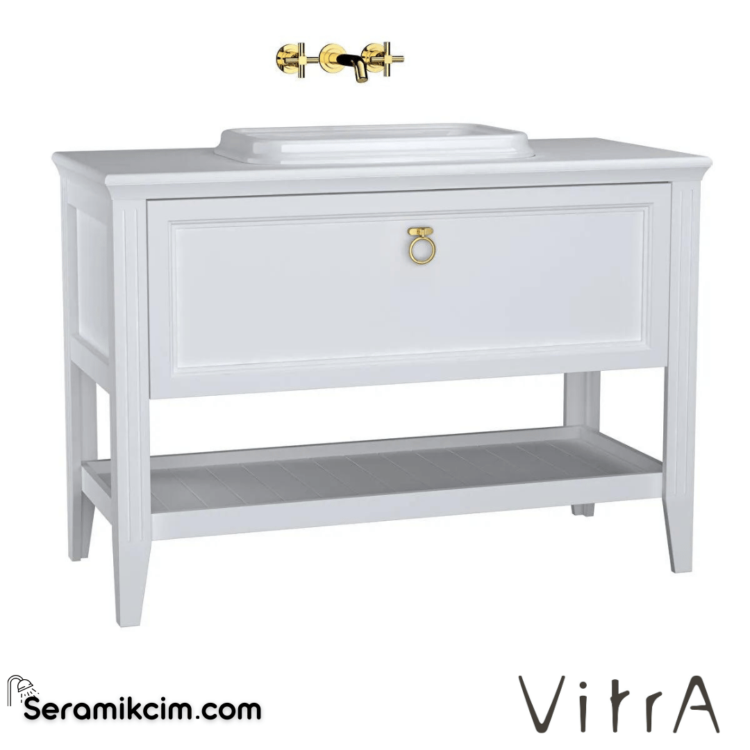 Vitra Valarte Lavabo Dolabı, 120 Cm, Çekmeceli, Tezgahüstü Lavabolu, Krom Kulplu, Mat Beyaz - 62201
