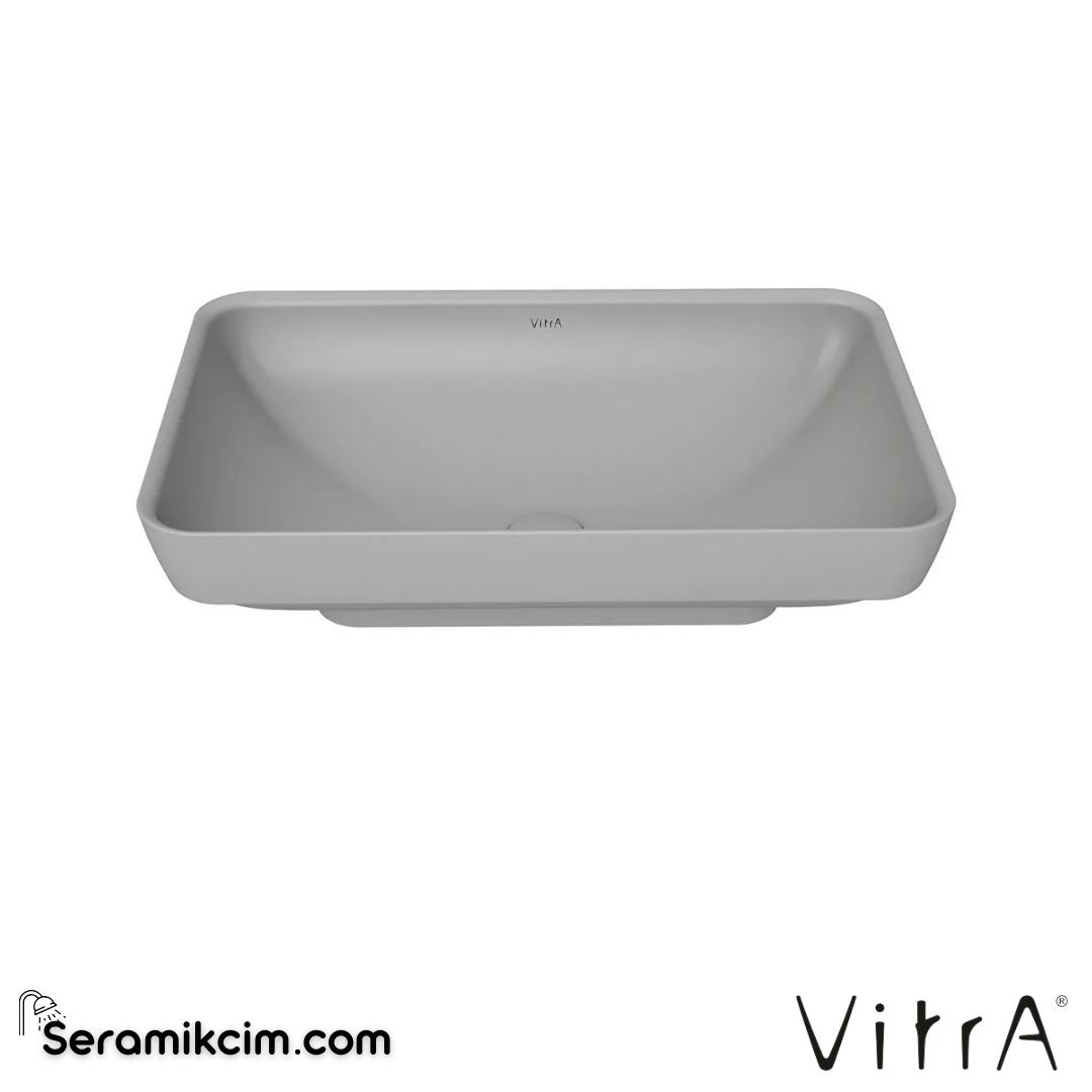 VitrA Water Jewels Çanak Lavabo Dikdörtgen, 60x39 cm Armatür Deliksiz, Su Taşma Deliksiz, Mat Taş Gri - 4442B476-1361