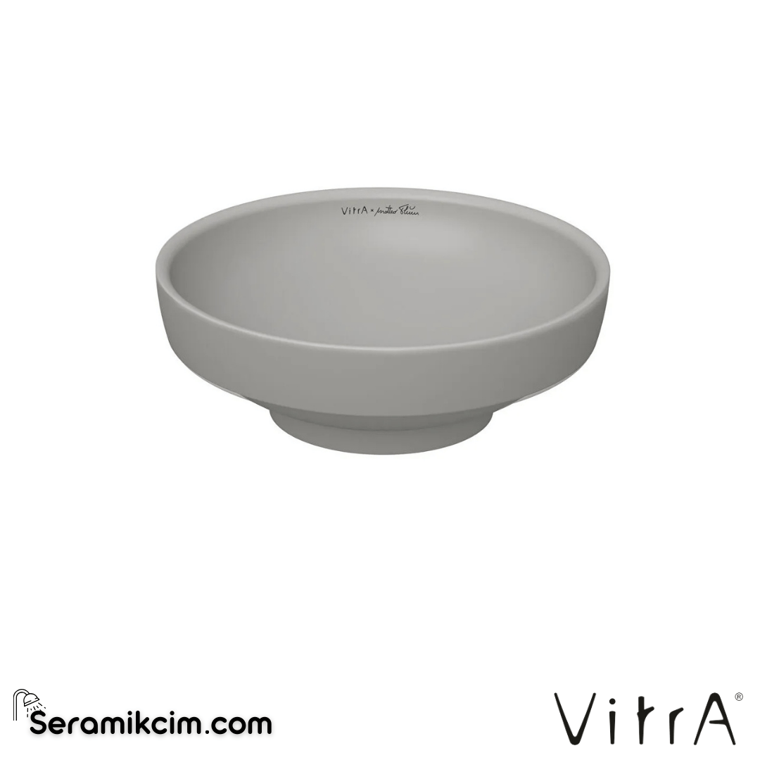 VitrA Water Jewels Çanak Lavabo Yuvarlak, Kompakt, 40x40 cm Armatür Deliksiz, Su Taşma Deliksiz, Mat Taş Gri - 4334B476-1361
