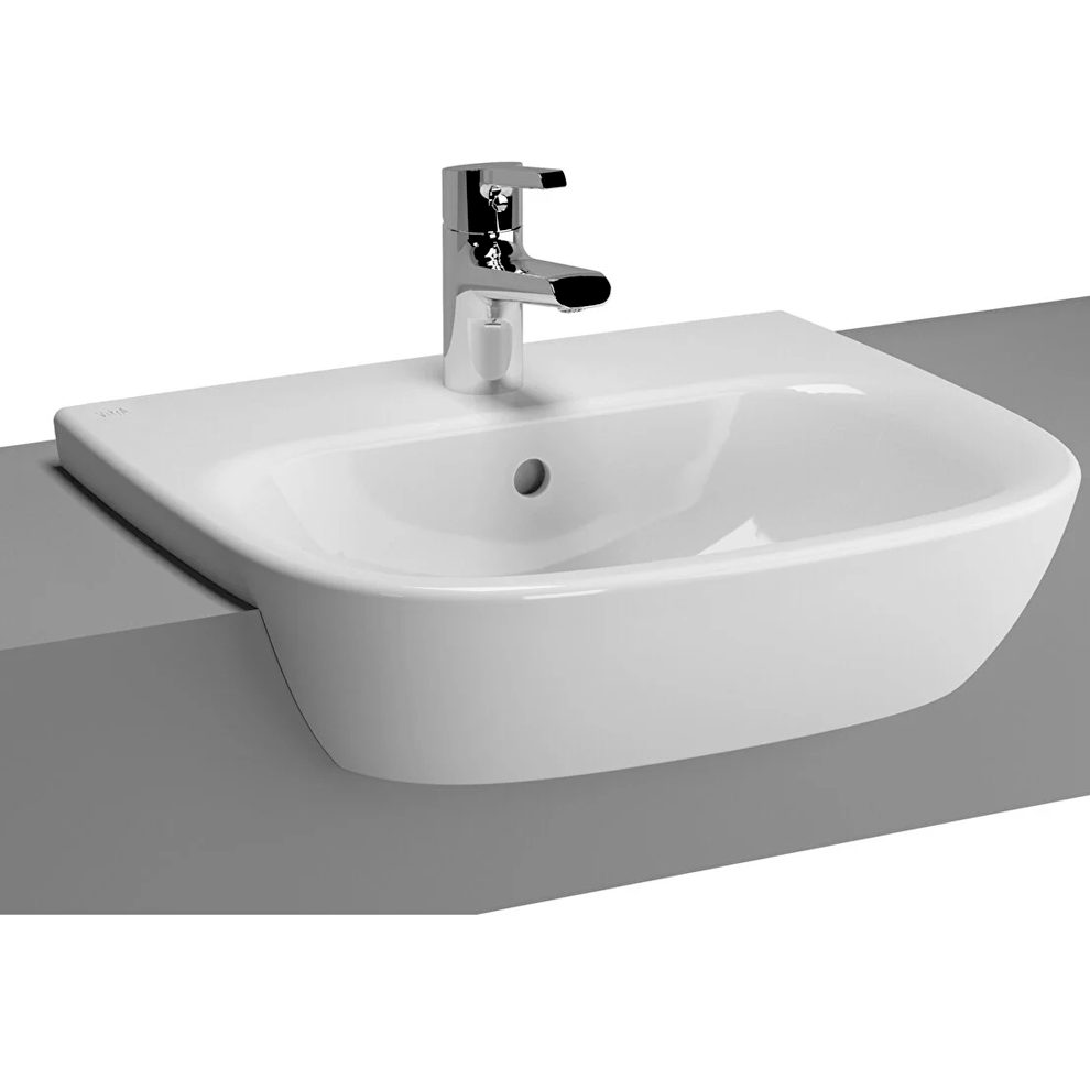 VitrA Zentrum Yarım Tezgah Lavabo Kompakt, 50x43 cm Tek Armatür Delikli, Su Taşma Delikli, Beyaz - 5635B003-0001