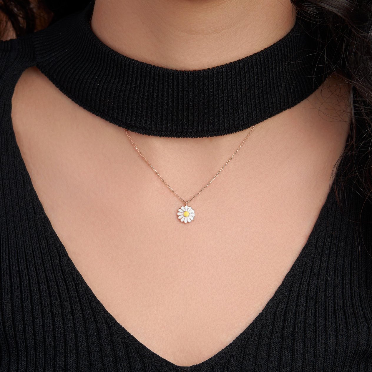 925 Ayar Rose Kaplama Papatya Gümüş Kolye