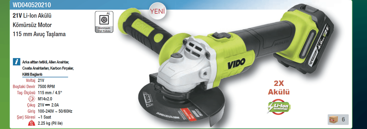 Vido Avuç Taşlama  21V 115mm Kömürsüz WD040520210