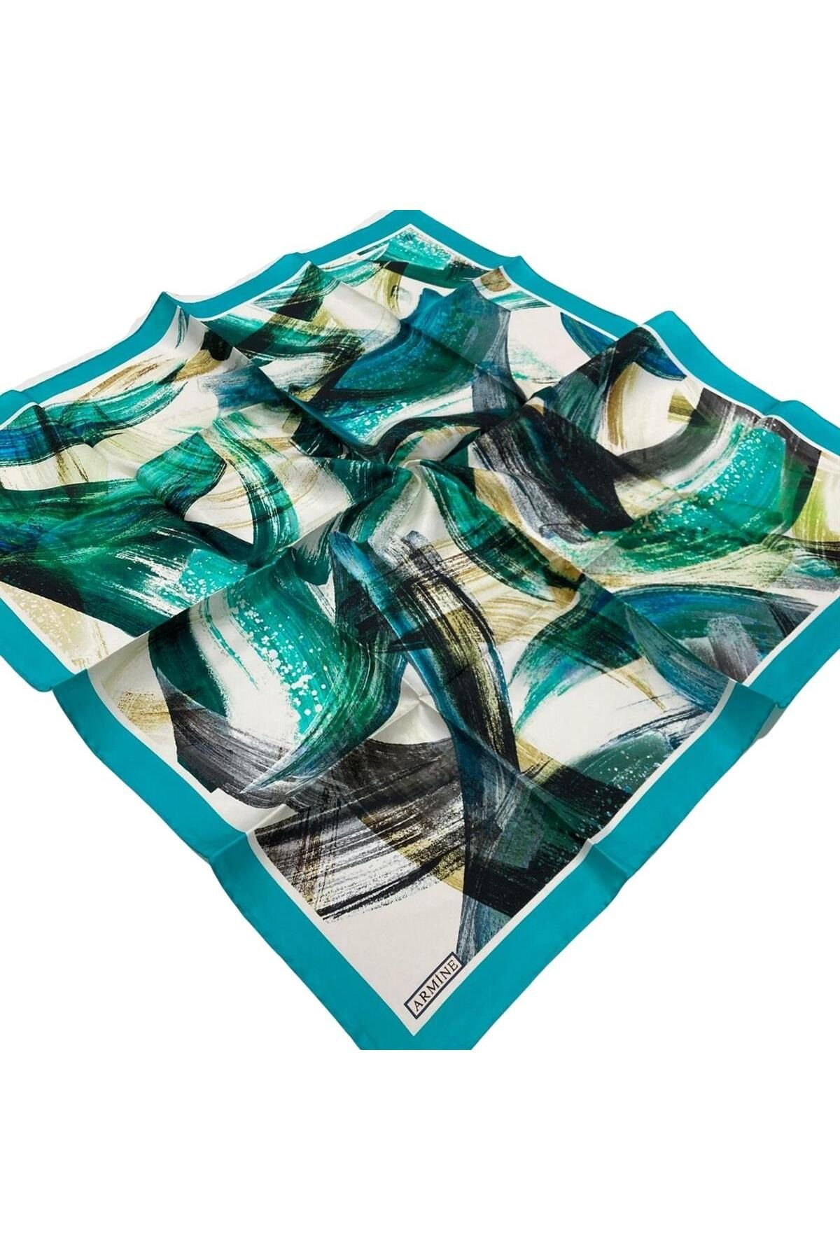 Armine Turkuaz Batik Desen Sura Ipek Eşarp 8932-60
