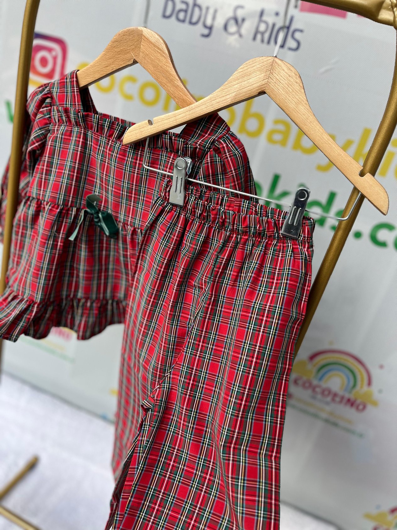 Kız Çocuk Kırmızı Ekose Yılbaşı Noel Pijama Takımı