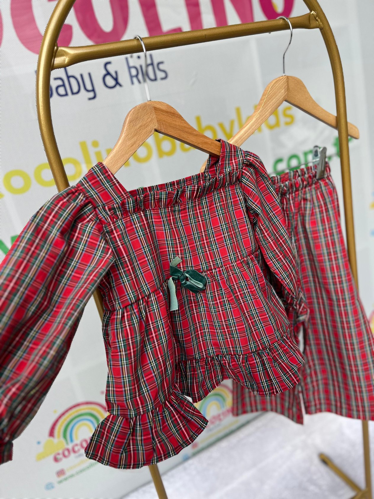 Kız Çocuk Kırmızı Ekose Yılbaşı Noel Pijama Takımı