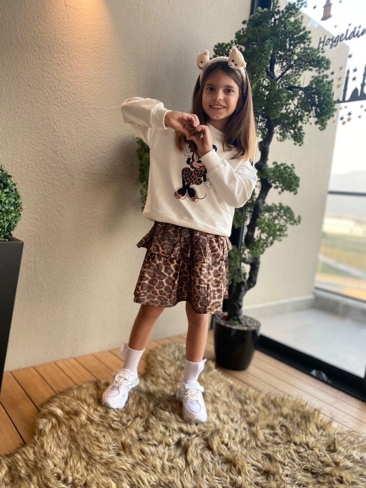 Minnie Mouse Sweat Leopar Etekli Kız Çocuk Takım