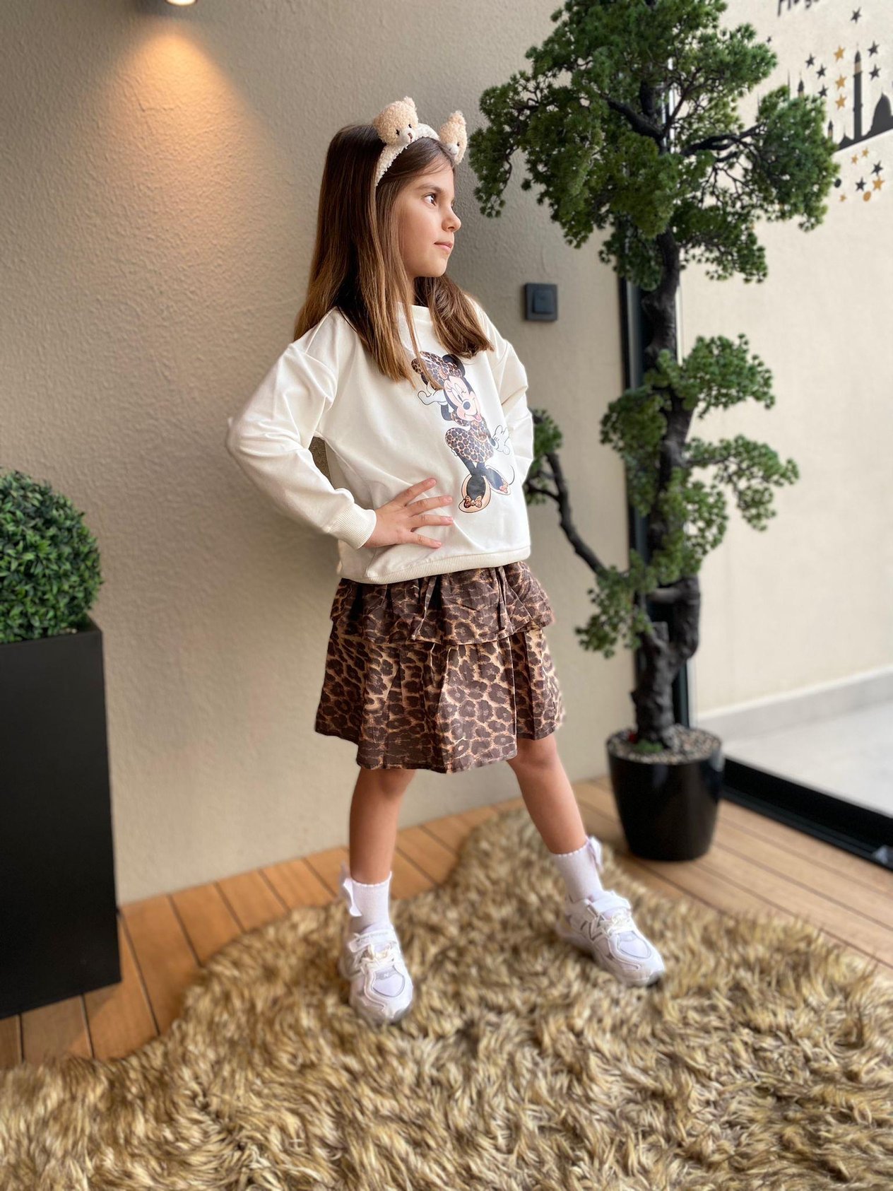 Minnie Mouse Sweat Leopar Etekli Kız Çocuk Takım