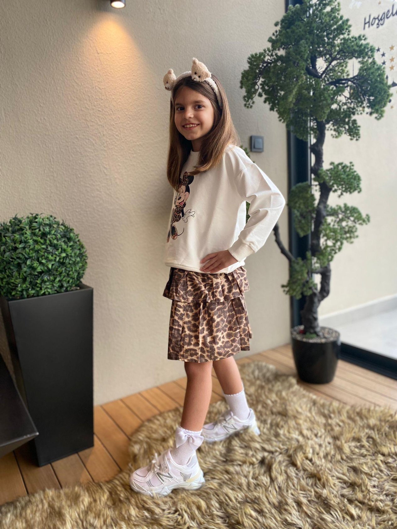 Minnie Mouse Sweat Leopar Etekli Kız Çocuk Takım