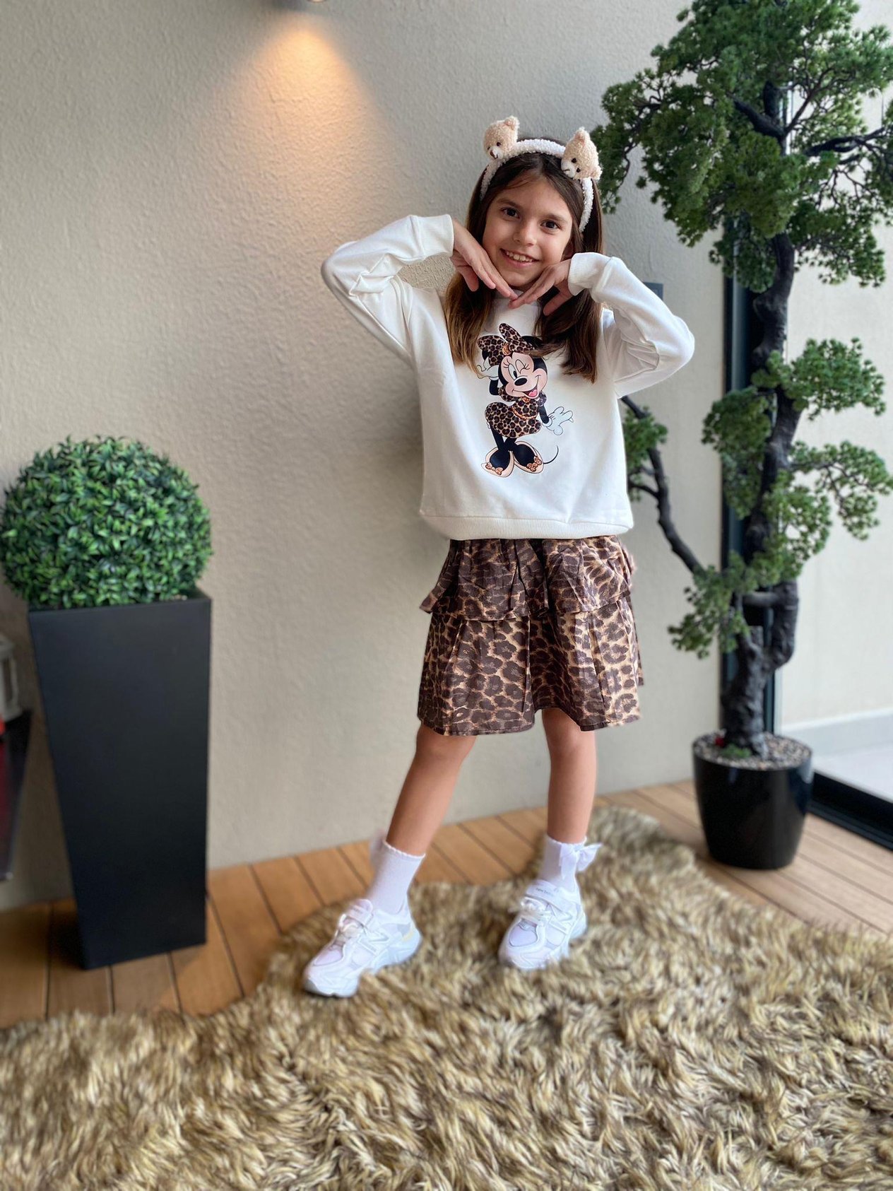 Minnie Mouse Sweat Leopar Etekli Kız Çocuk Takım