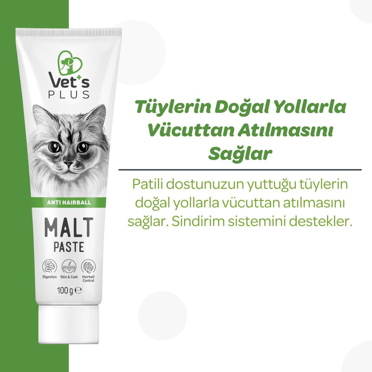 Vets Plus Anti-Hairball Tüy Yumağı Önleyici Malt Kedi Macunu 100gr