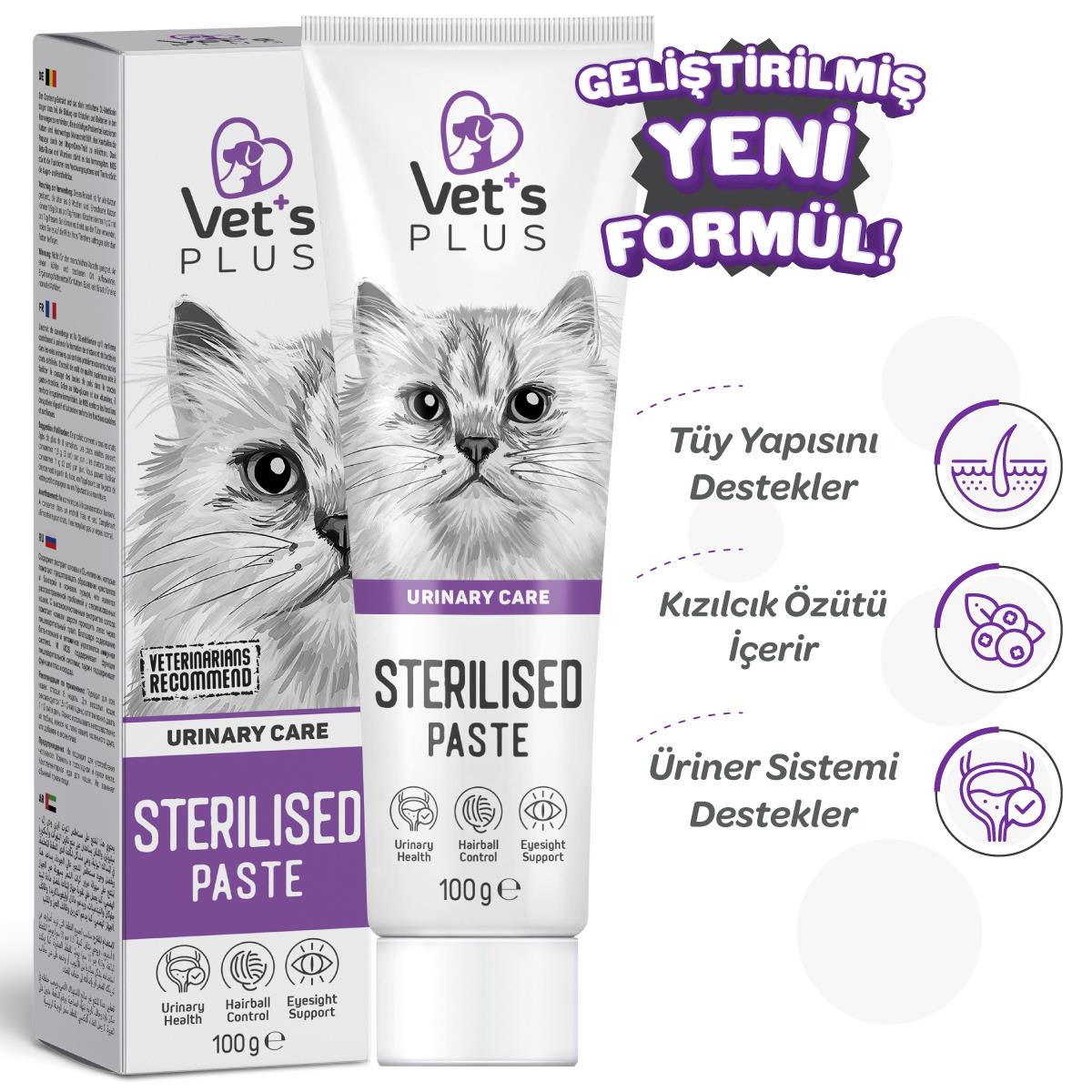 Vets Plus Sterilised Kısırlaştırılmış Kediler İçin Malt Kedi Macunu 100gr
