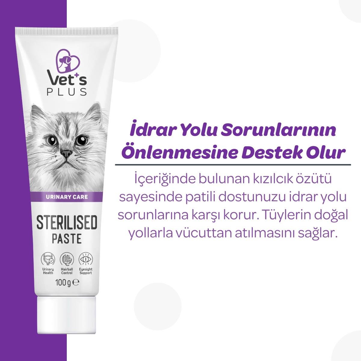 Vets Plus Sterilised Kısırlaştırılmış Kediler İçin Malt Kedi Macunu 100gr