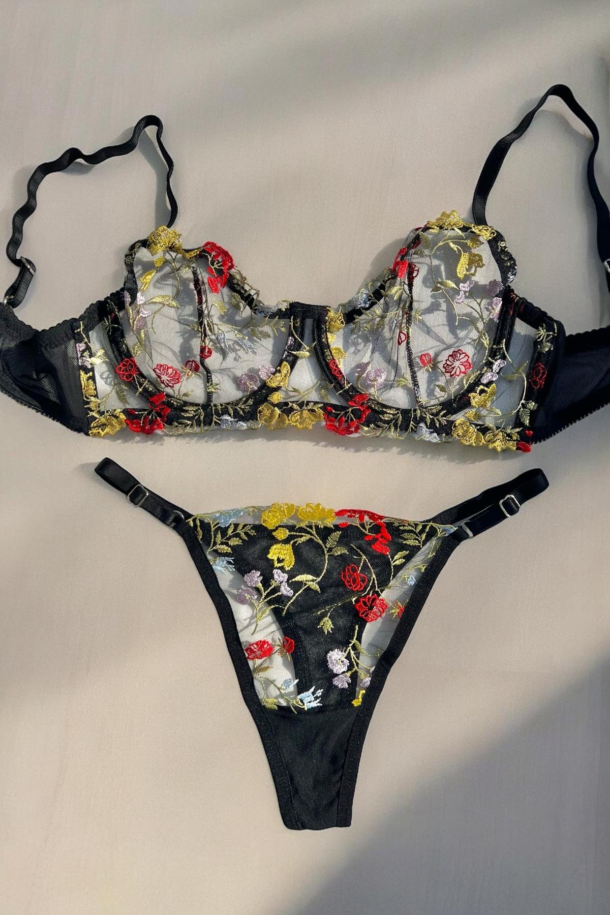Renkli Çiçekli Nude Bralet Takım