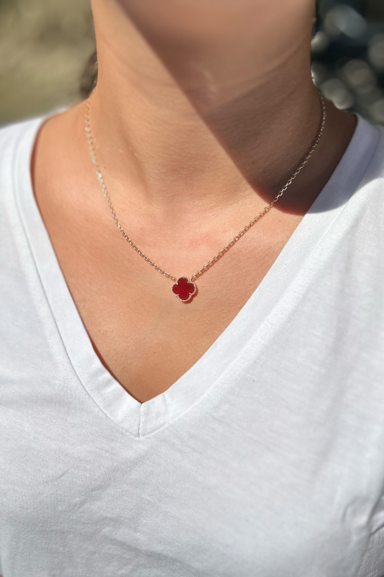 Bordo Renk Yonca Kolye