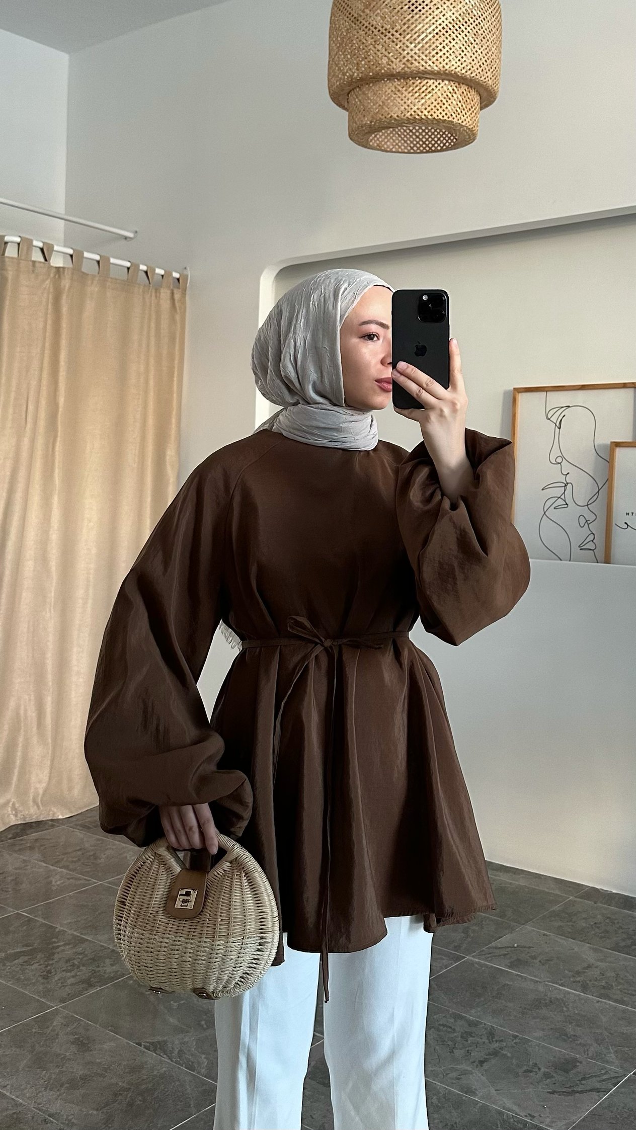 Aarly Balon Kol Kahverengi Tunik