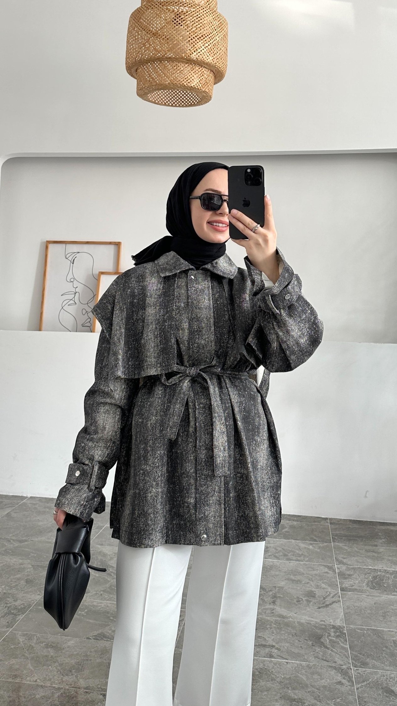 Almedes Yakalı Kot Siyah Gabardin Ceket