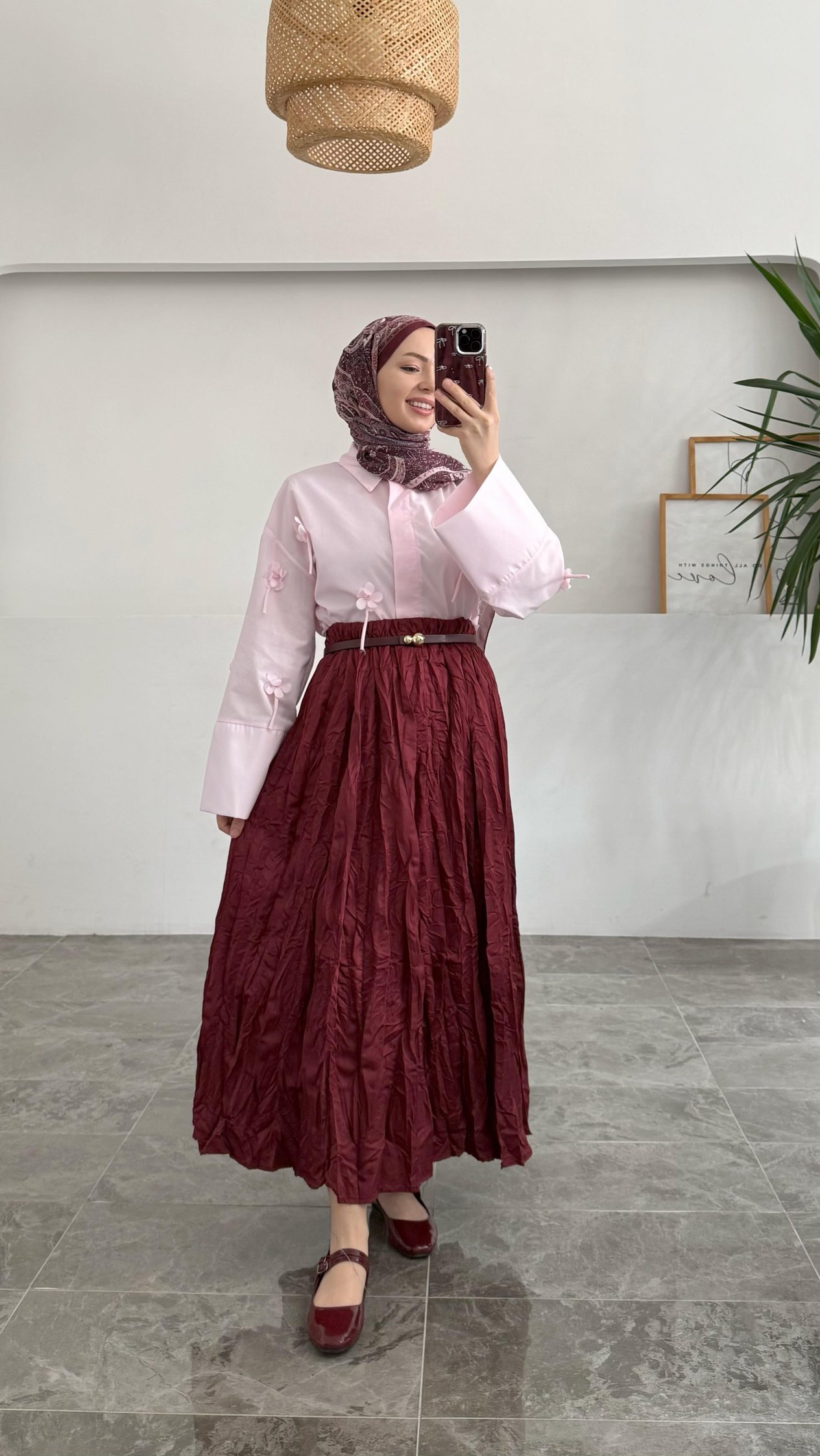 Canney Kraş Bordo Saten Etek