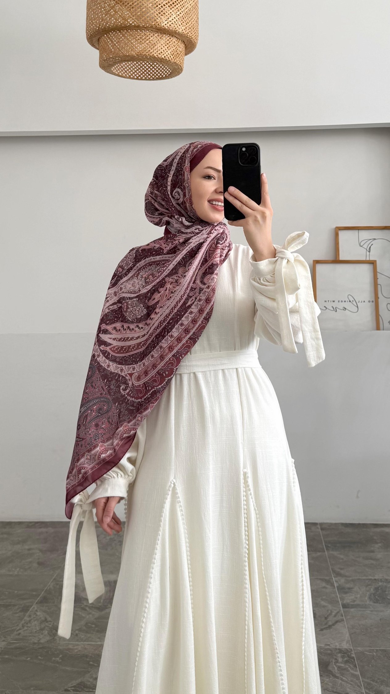 Freya Etnik Desen Bordo Şal