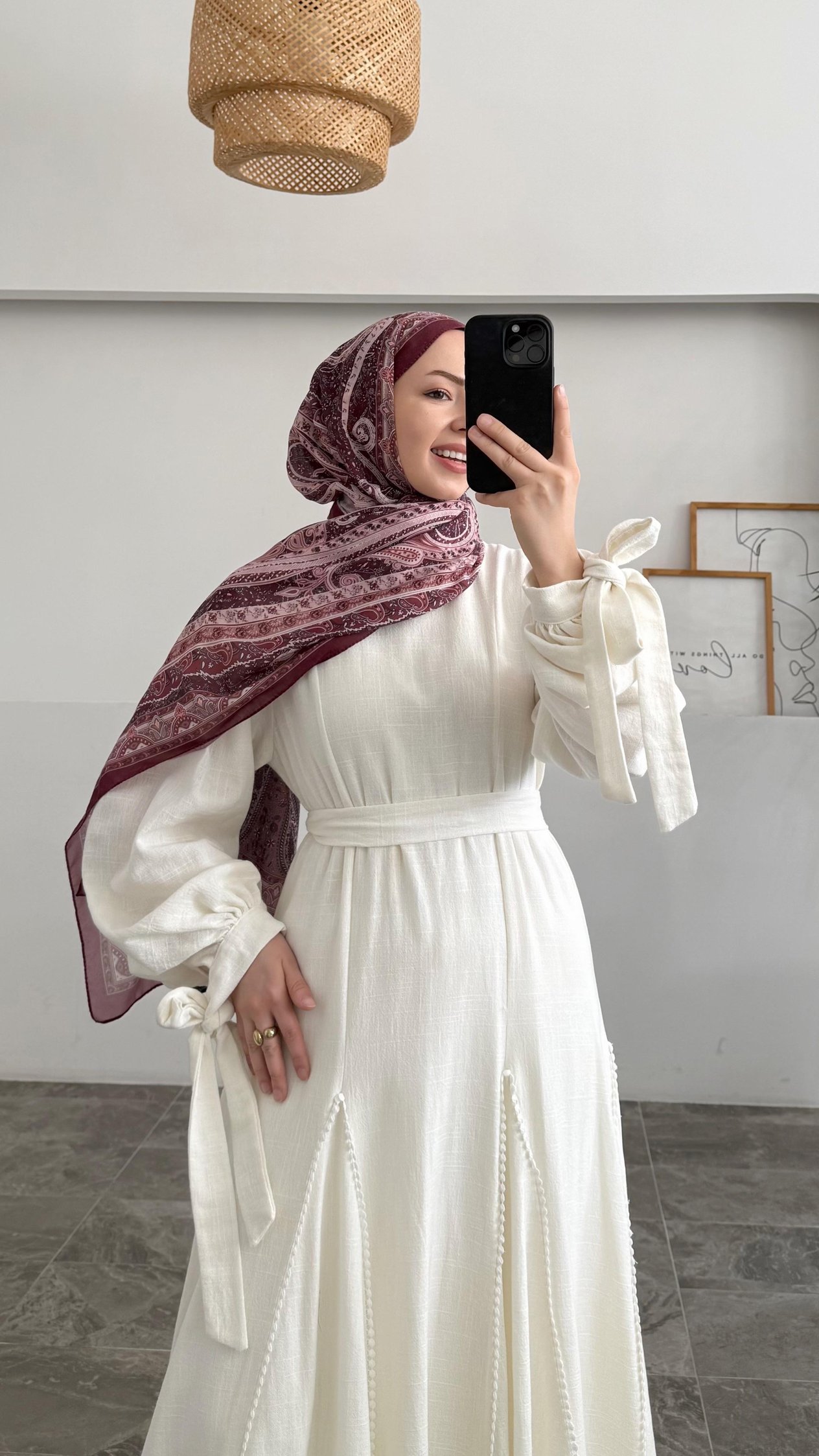 Freya Etnik Desen Bordo Şal