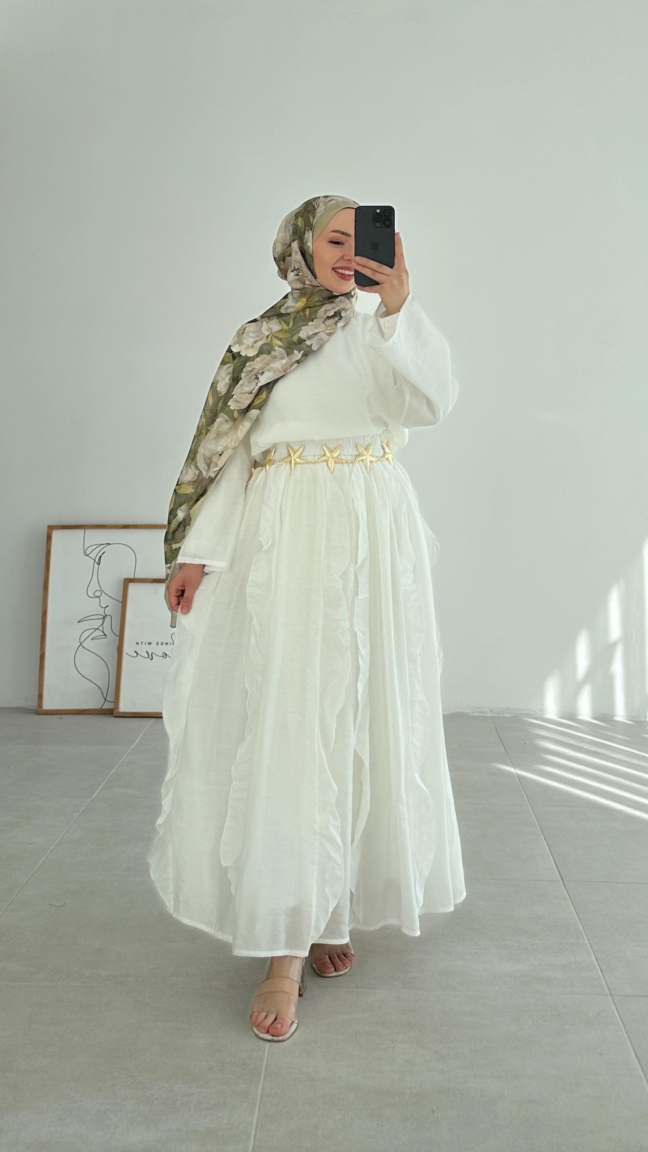Lanse HM Model Şifon Beyaz Etek Takım