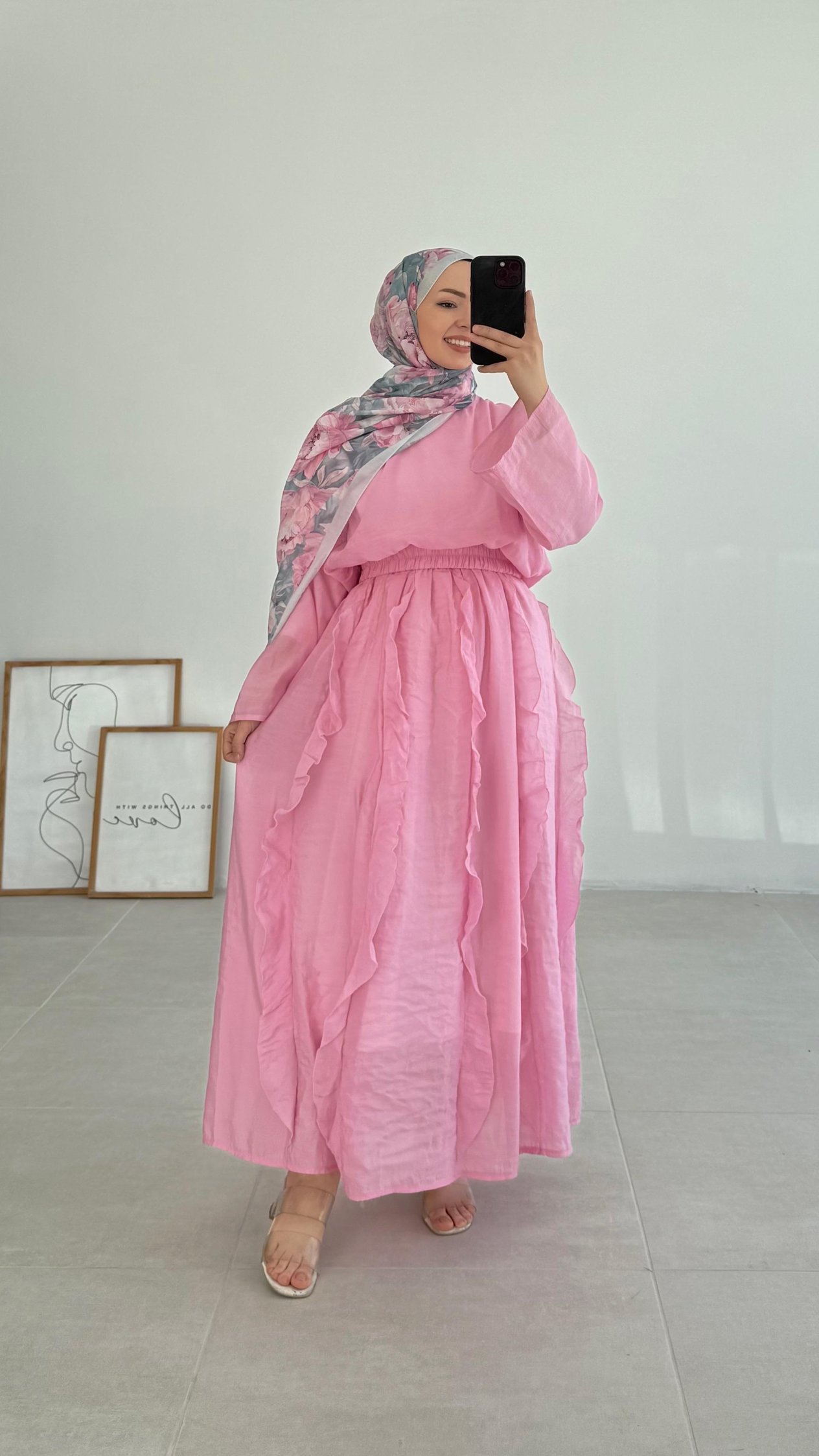 Lanse HM Model Şifon Pembe Etek Takım
