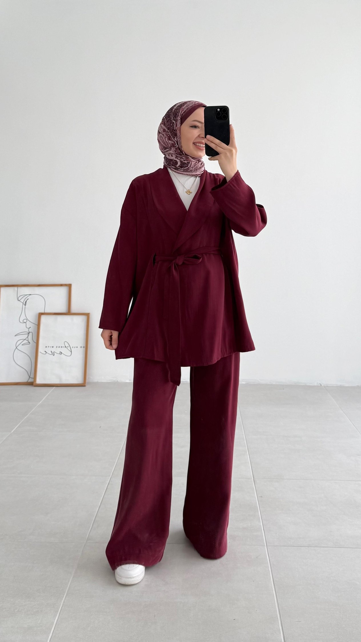 Pance Kuşaklı Modal Bordo Takım