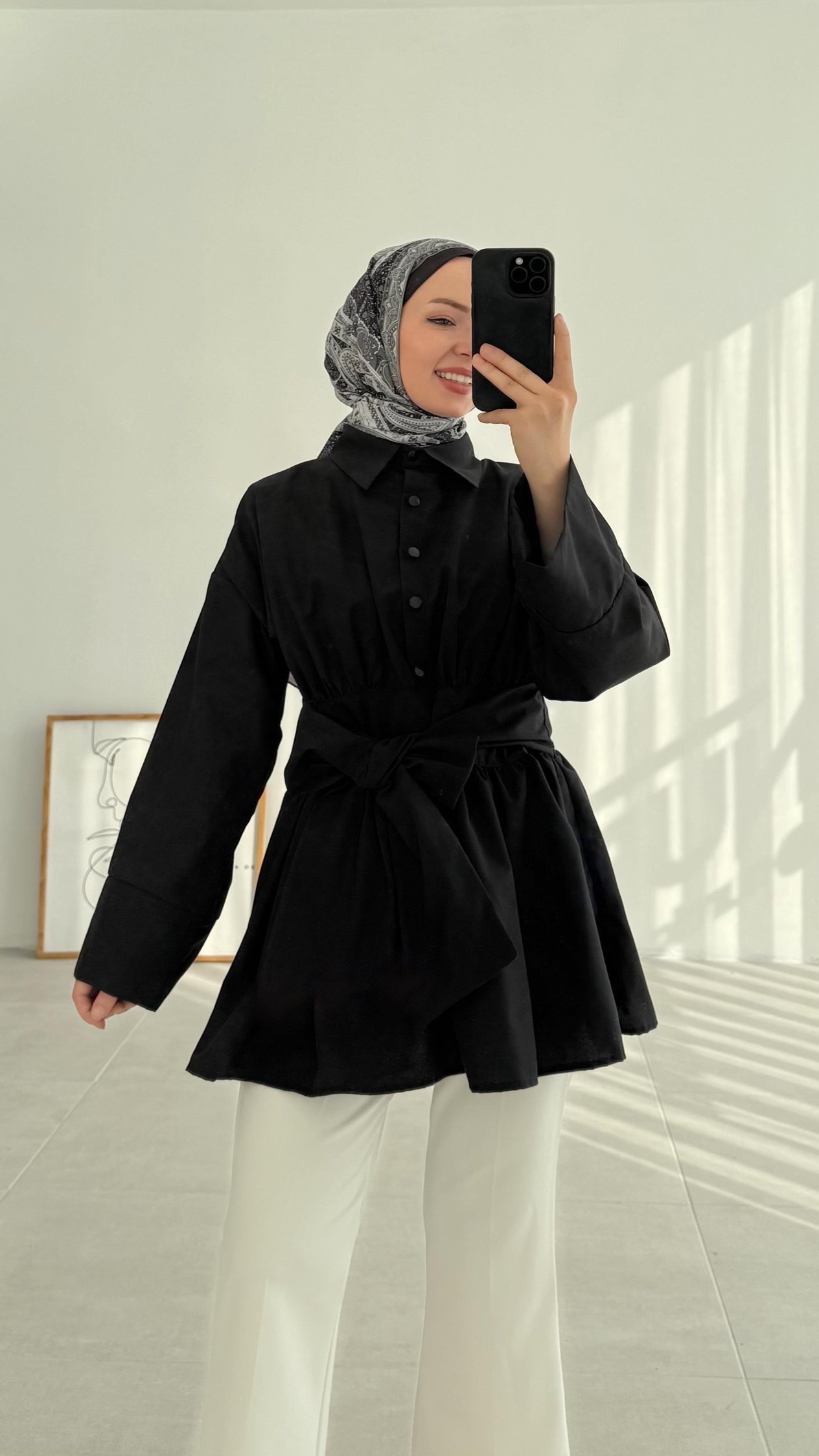 Tenel Kuşaklı Siyah Tunik