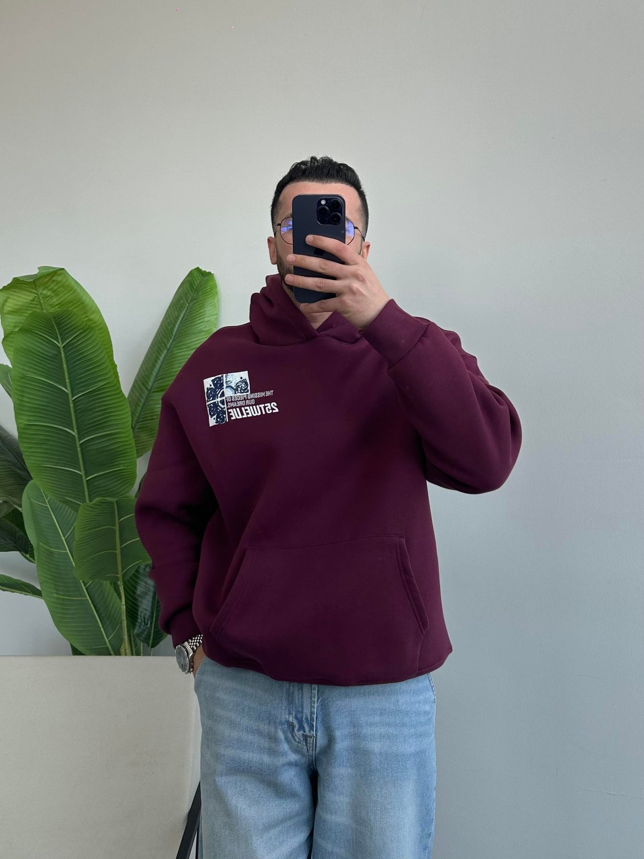 Hesna Bordo Sırt Motif Detay Oversize Sweatshirt