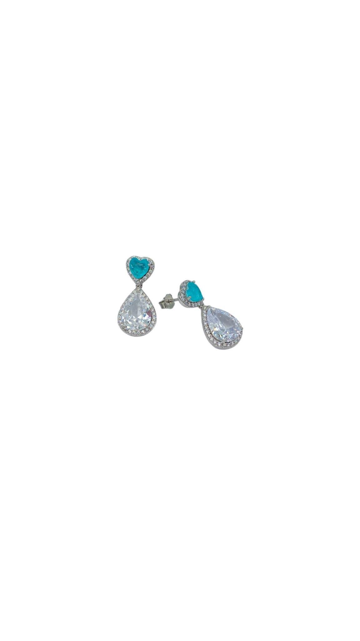 İthal Paraiba Heart White Damla Küpe