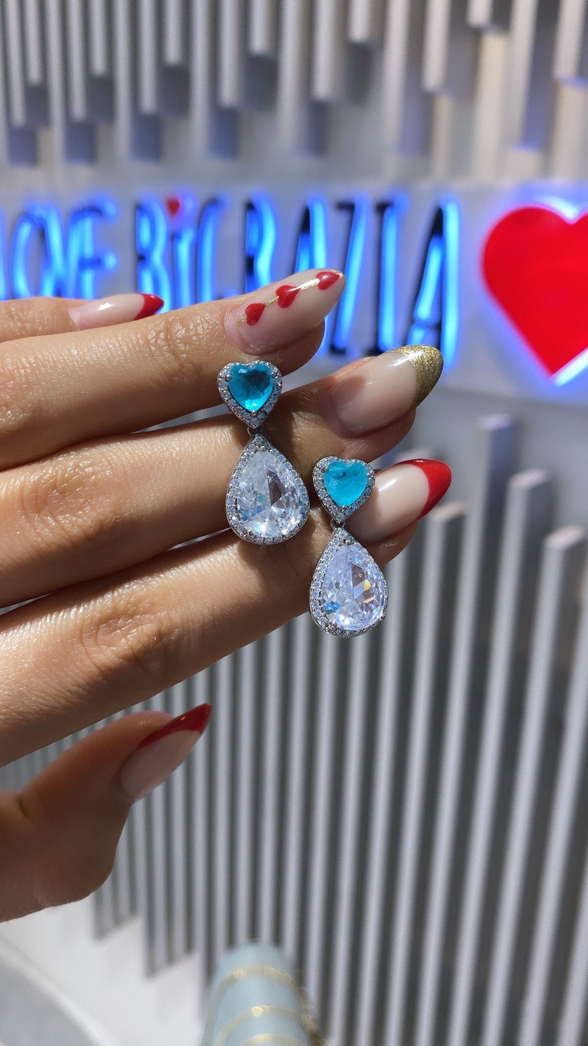 İthal Paraiba Heart White Damla Küpe