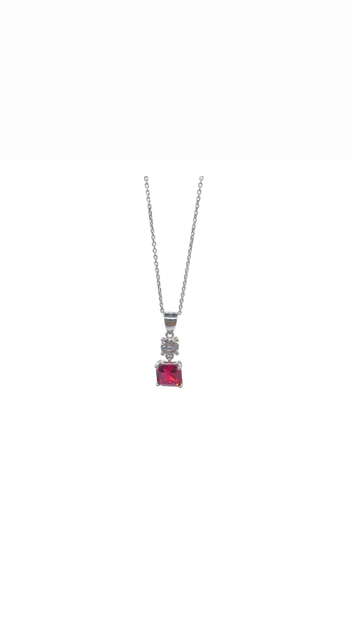 İthal Ruby Kare Kolye