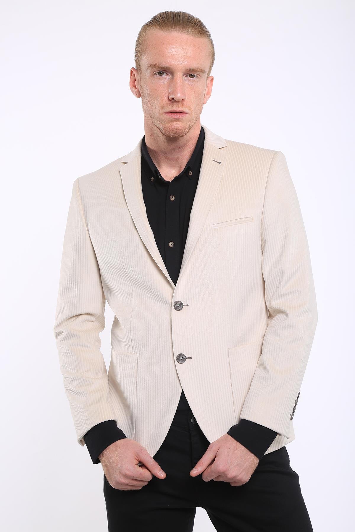 intersivinİntersivin 6 Drop Slim Fit Kadife Tam Astar Blazer Erkek Tek Ceket