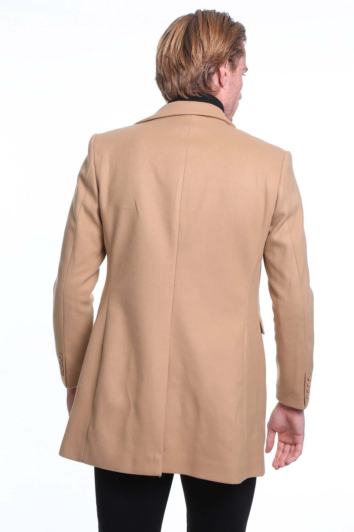 intersivinİntersivin Erkek Camel Düğmeli Slim Fit Kaşe Kaban