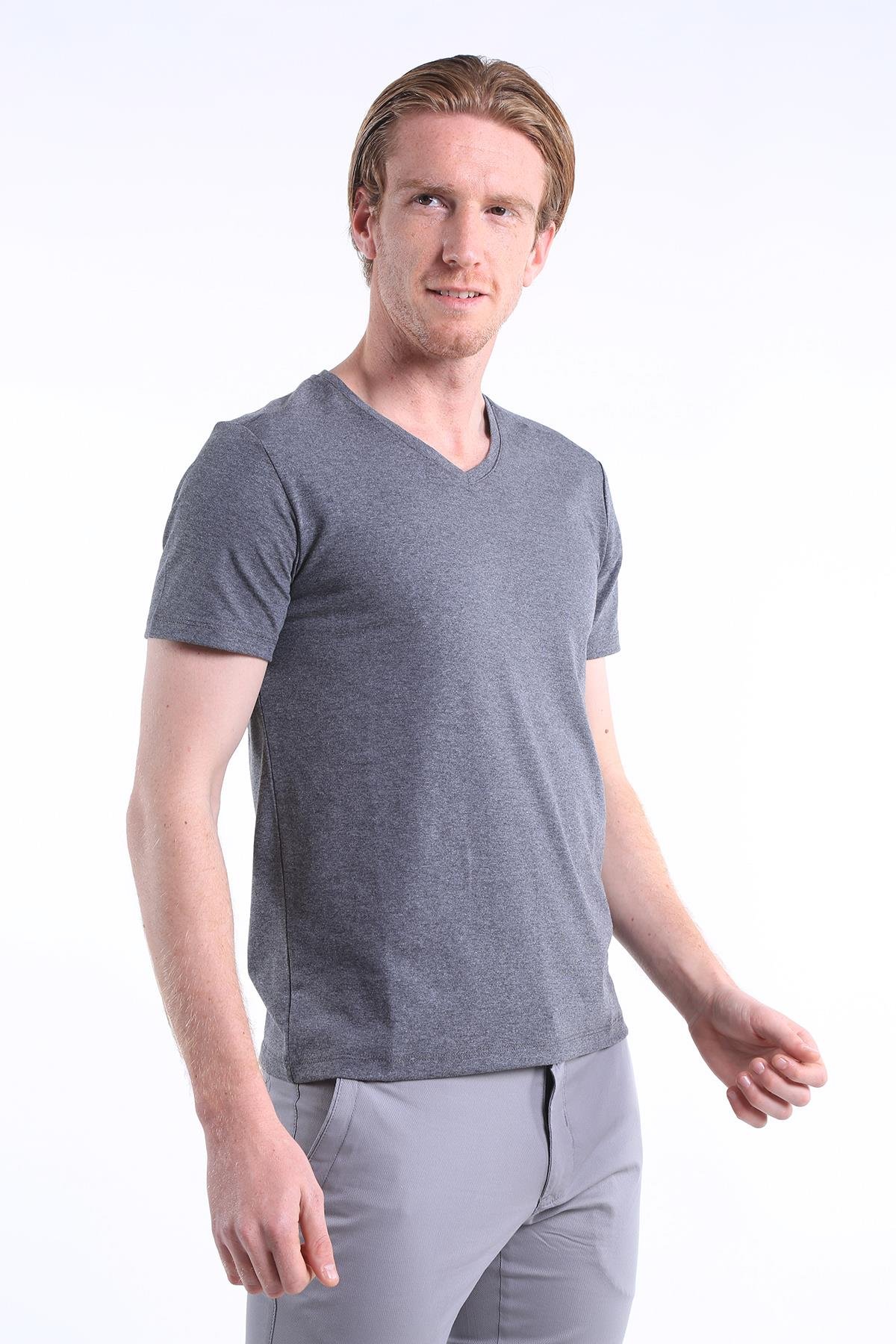 intersivinİntersivin Slim Fit Pamuklu V Yaka Erkek T-Shirt
