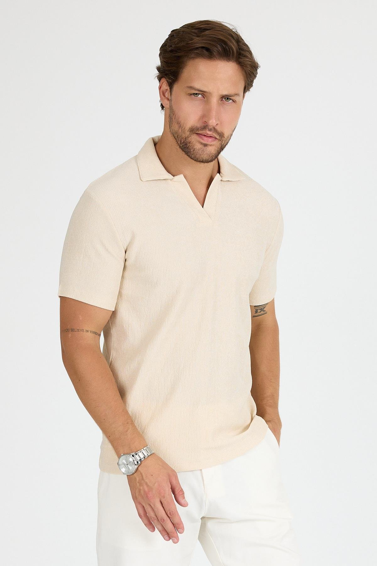 SVŞ-01 Polo Yaka T-Shirt - Bej