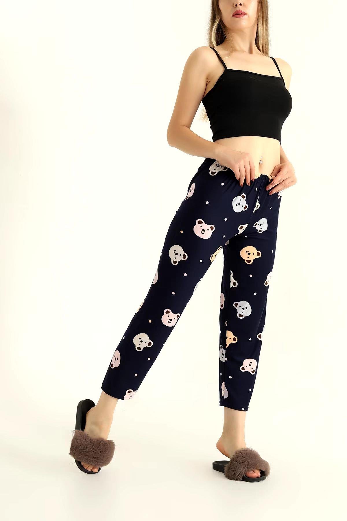 Ayıcık Ve Nokta Desenli Pijama Altı Süet Lacivert