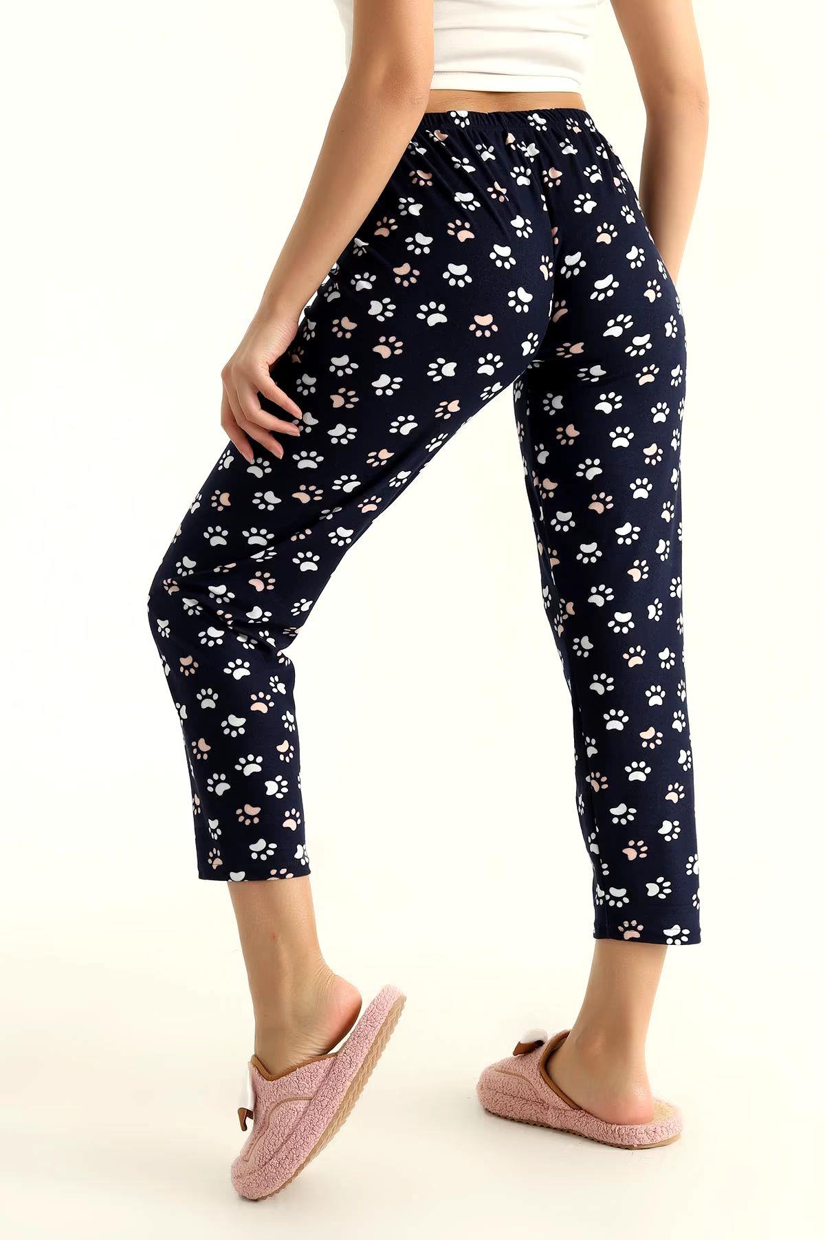 Pati Desenli Pijama Altı Süet  Lacivert