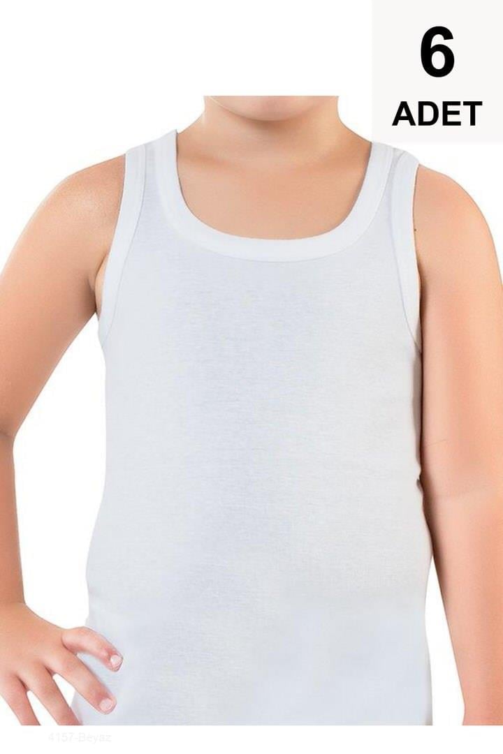 6 Adet Erkek Çocuk Atlet - Beyaz
